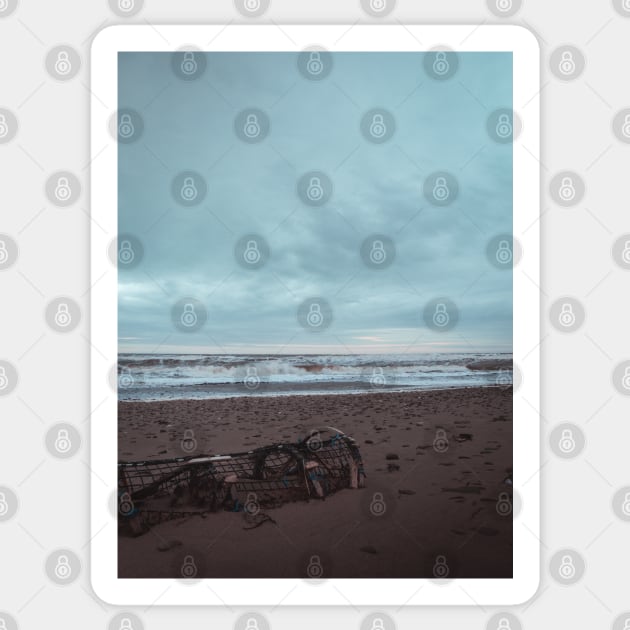 Stranded Lobster Trap on a New Brunswick Beach V2 Sticker by Family journey with God